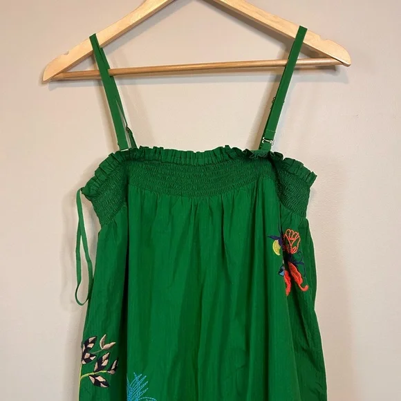 Anthropologie Embroidered Floral Green Strapless Ruffled Maxi Dress Size Medium - Picture 5 of 11